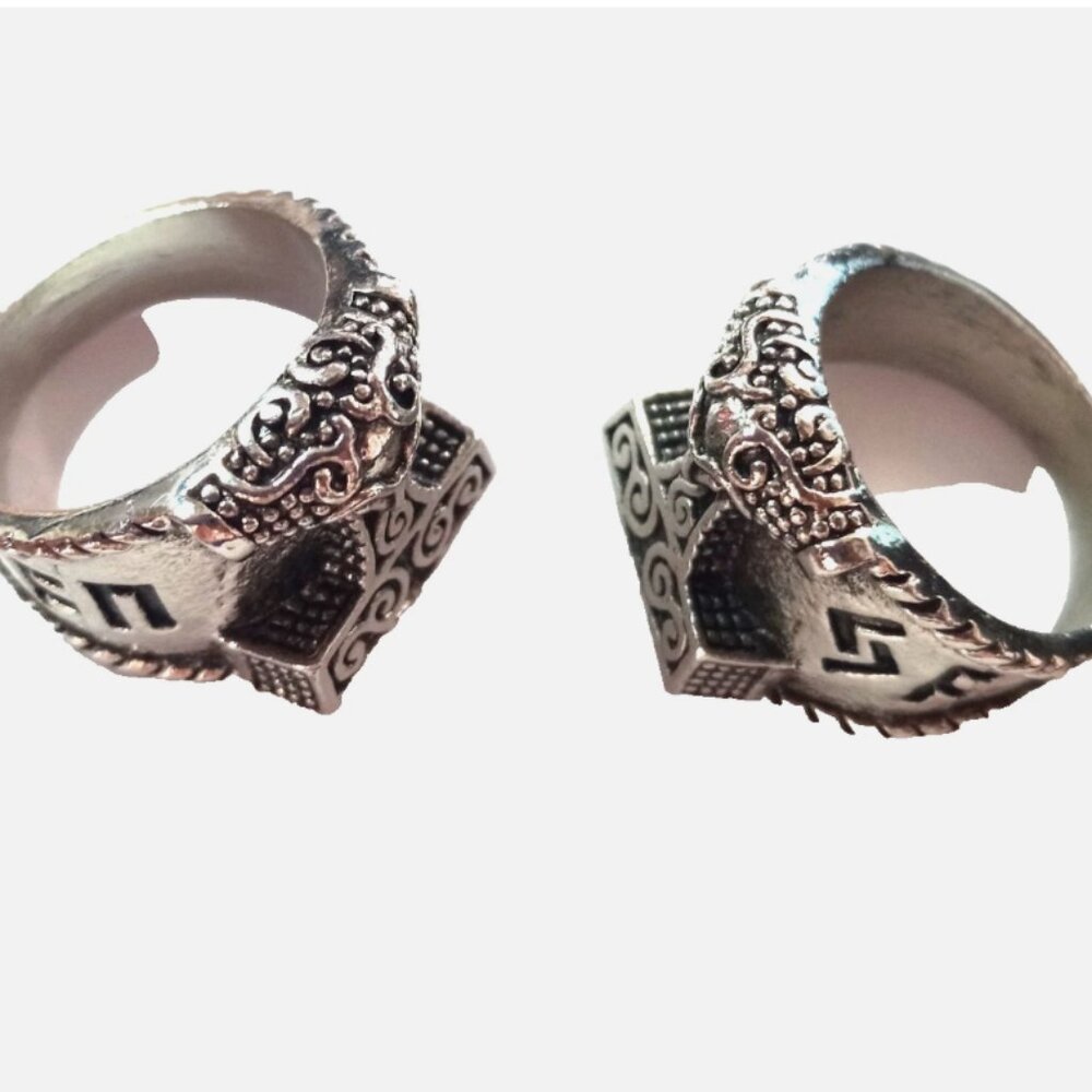 Viking Thor’s Hammer Mjölnir Rings Pair Silver Tone Norse Celtic Jewelry Sz 8-9 - Picture 11 of 12